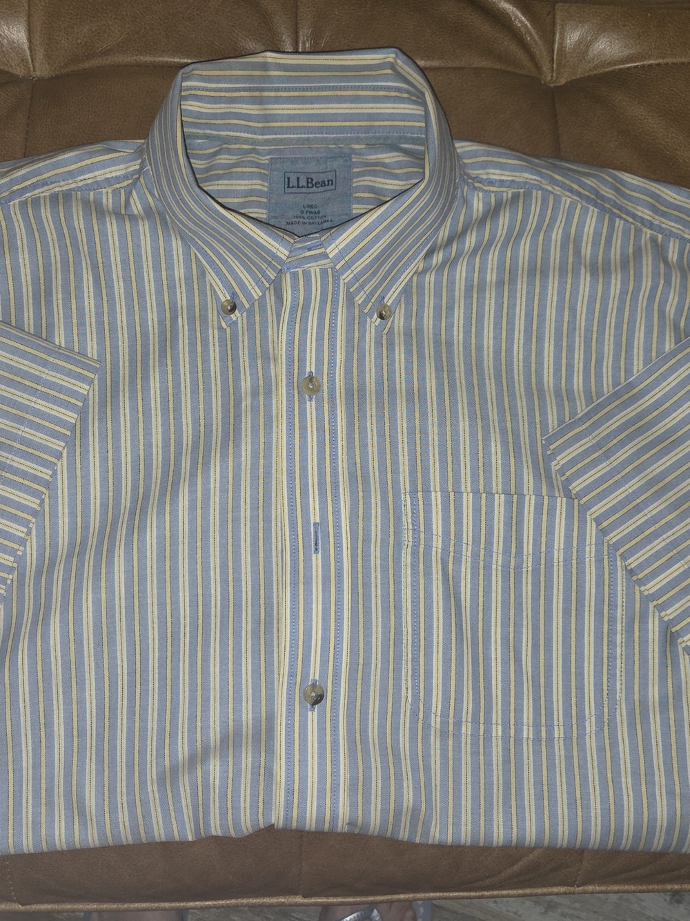 L.L. Bean Men's Blue & Yellow Stripe Button-Down Shirt